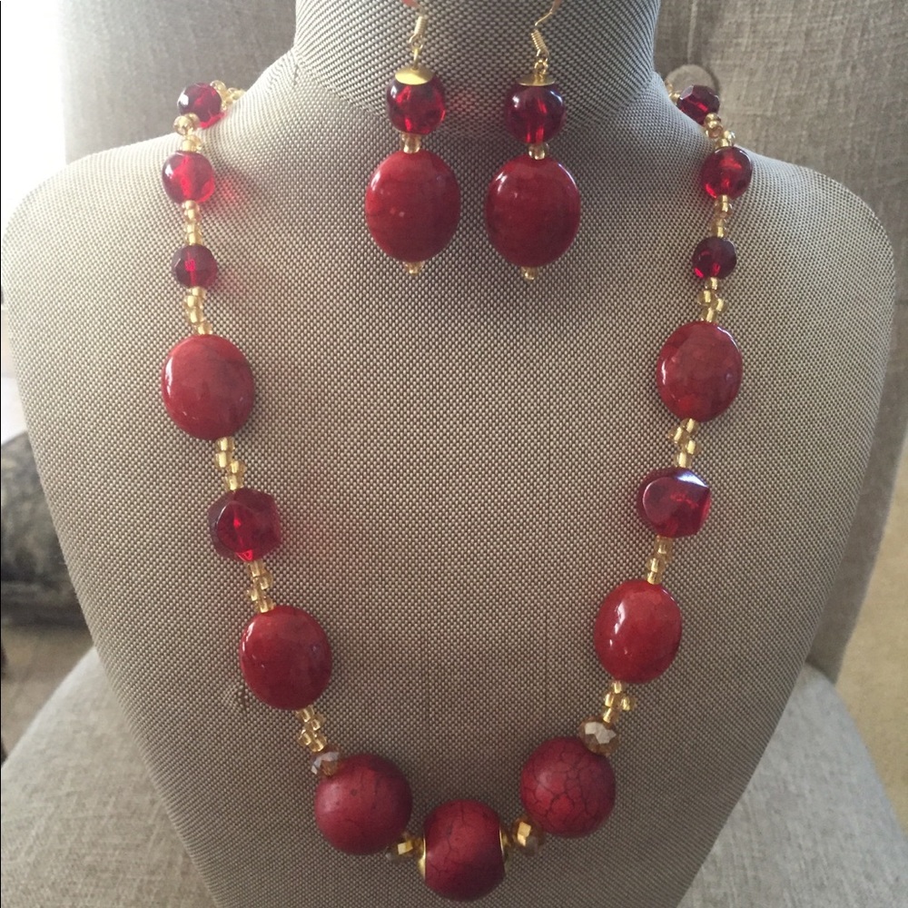 Sexy deep red handmade necklace set 18 inch